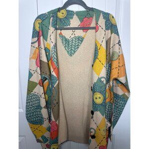 Wool Floral Patchwork Cardigan Sweater, NEW